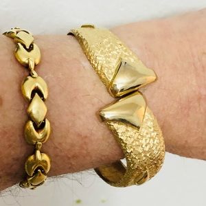 Rommanel 18k Gold Plated Textured Bangle Hinged Cuff Bracelet Made In Brazil